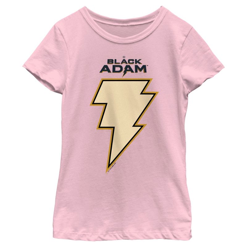 Girl's Black Adam Yellow Lightning Bolt T-Shirt, 1 of 5