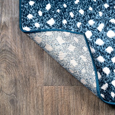 Navy and Cream Abstract Washable 8' x 10' Area Rug