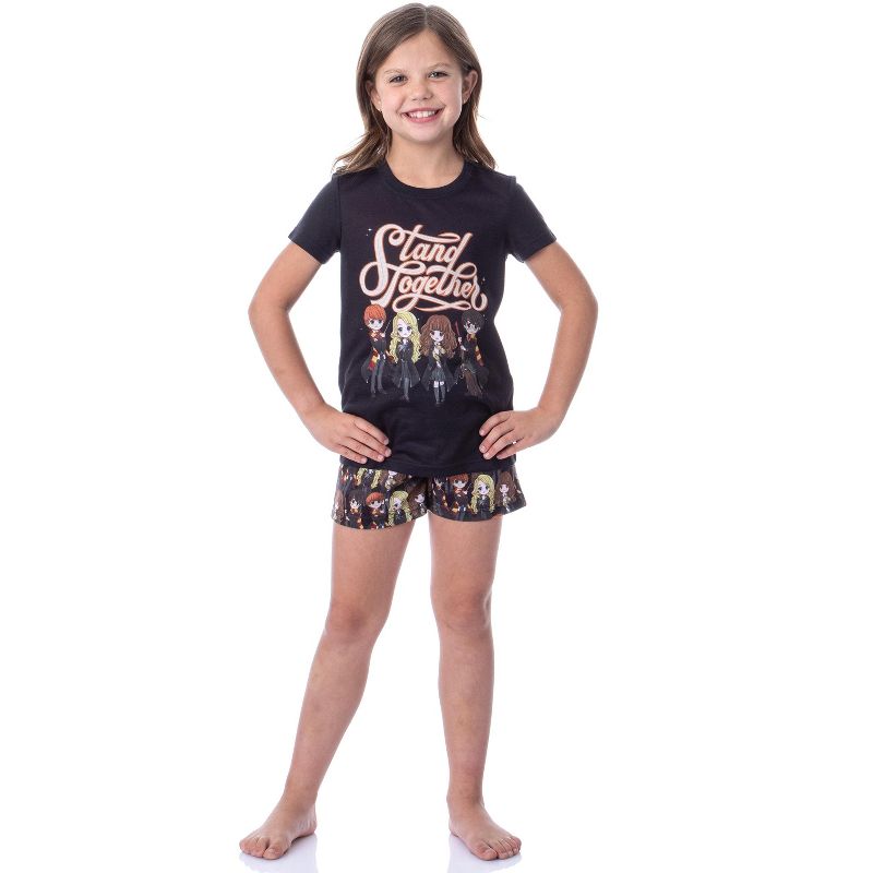 Harry Potter Girls' Stand Together Ron Hermione Sleep Pajama Set Shorts Black, 2 of 6