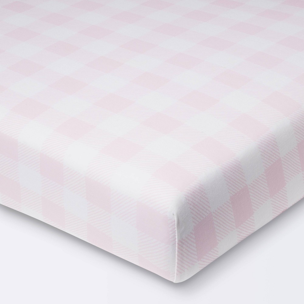 Photos - Bed Linen Polyester Rayon Jersey Fitted Crib Sheet - Cloud Island™ Pink Gingham