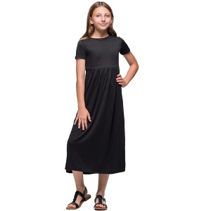 Girls Short Sleeve Pleated Midi Dress - 24sevenKid™ - 1 of 4