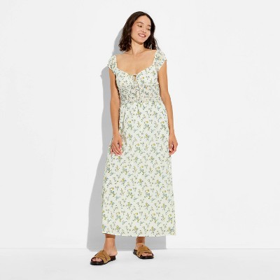 Женские платья Wild Fable Women's Cap Sleeve Smocked Midi Dress - Wild Fable™ White Floral M — фото 2