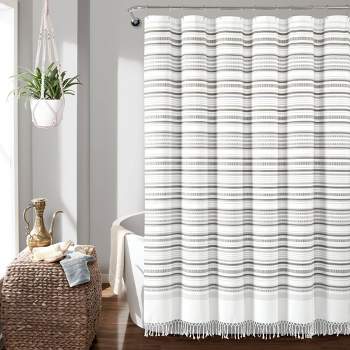 72"x72" Urban Woven Yarn Dyed Eco-Friendly Recycled Cotton Shower Curtain Gray - Lush Décor