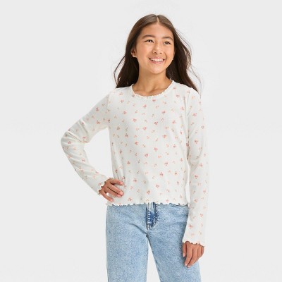 Girls' Long Sleeve Knit Corset Top - Art Class™ White S : Target