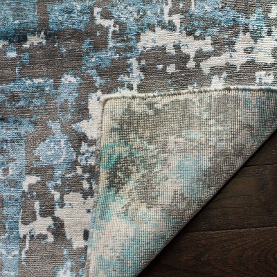 Hand-Loomed Hollywood Glam Blue/Grey Silk-Feel Viscose Rug