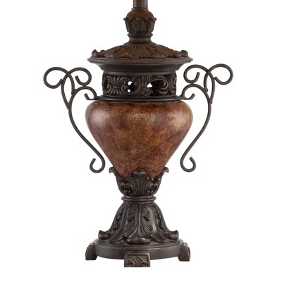 Bronze Crackle Urn Table Lamp with Faux Silk Shade