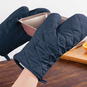 Home Mart Goods Navy Blue Heat Resistant Thick Soft Quilted Lining Kitchen Oven Glove Mitts - 1 of 4