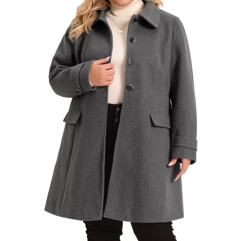 Agnes Orinda Women's Plus Size Single Breasted Long Sleeve Fleece Warm Overcoats, 2 of 6