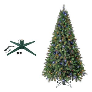 Home Heritage Cascade Quick Set Christmas Tree, 7', Green with Artificial Christmas Tree Base Rotating Metal Stand, 1-1.5'', Green - 1 of 4