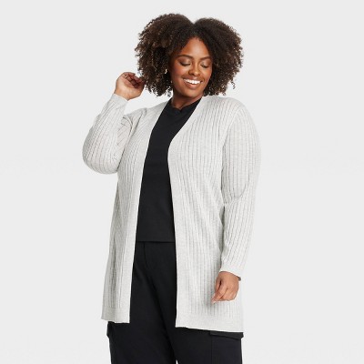 Women's Ribbed Cuff Open-Front Cardigan - Ava & Viv™ Gray 4X