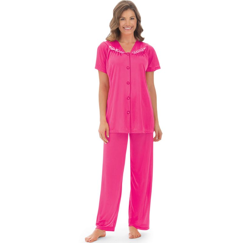 Collections Etc Floral Embroidery Tricot Pajama Set, 1 of 4