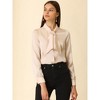 INSPIRE CHIC Women's Button Down Shirt Tie Neck Satin Business Casual Blouse - 2 of 4