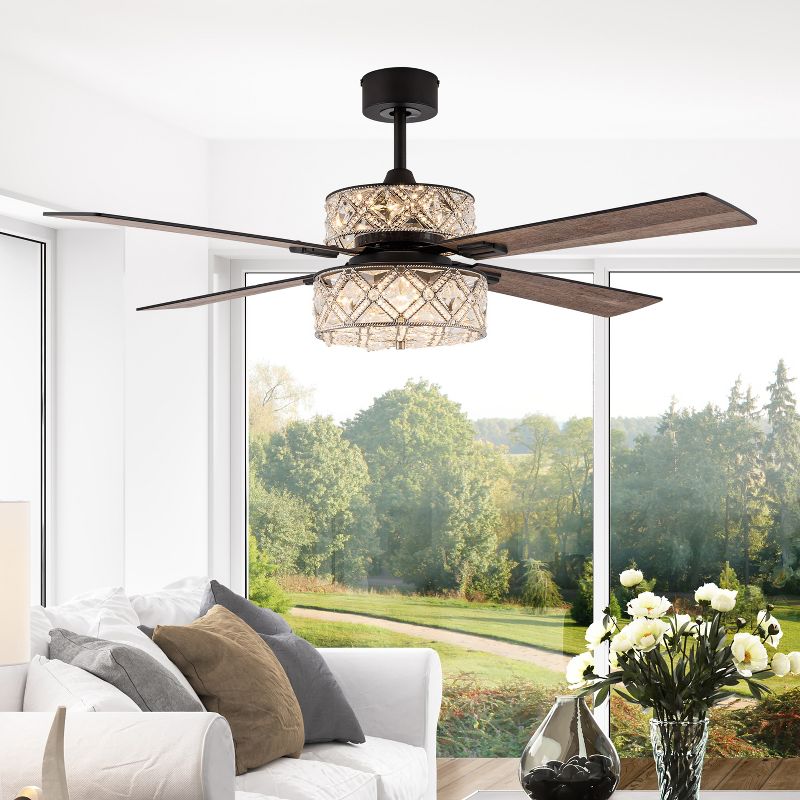 52&#34; Maeve Oil-Rubbed Bronze Metal and Crystal Glass Lighted Ceiling Fan - River of Goods, 4 of 15