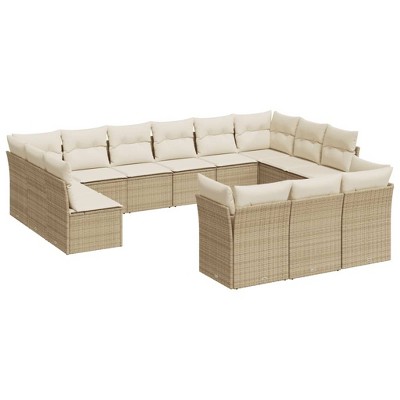 vidaXL 13 Piece Patio Sofa Set with Cushions Beige and Cream Poly Rattan - Without Table