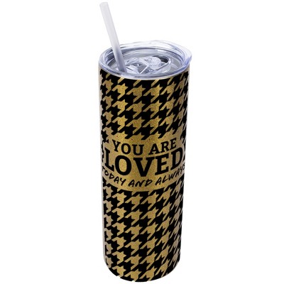 Elanze Designs Houndstooth Vegas Gold 20 Ounce Double Wall Stainless Steel Glitter Travel Tumbler With Sliding Lid And Straw, You Are Loved Always