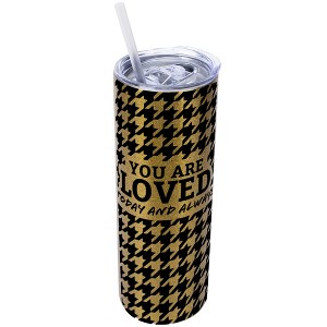 Elanze Designs Houndstooth Vegas Gold 20 Ounce Double Wall Stainless Steel Glitter Travel Tumbler With Sliding Lid And Straw, You Are Loved Always - 1 of 4