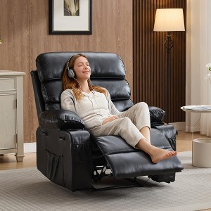 PU Leather Extra Wide Manual Recliner for Adults with Massage and Heat, Large Lazy Chair with 1.5X Sponge Comfort Arm and Back for Living Room - 1 of 4