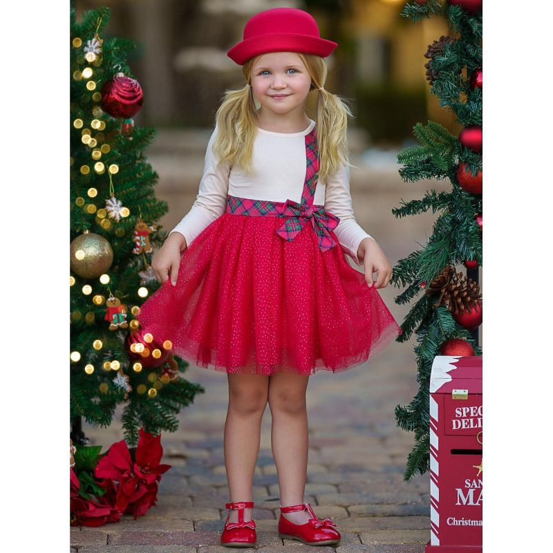 Girls All That Glitters Plaid Bow Christmas Tutu Dress - Mia Belle Girls, 3 of 7