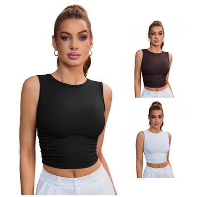 INSPIRE CHIC 3 Pcs Women's Sleeveless Ribbed Waist-Cinched Workout Tank Top with Dual Side Pleats