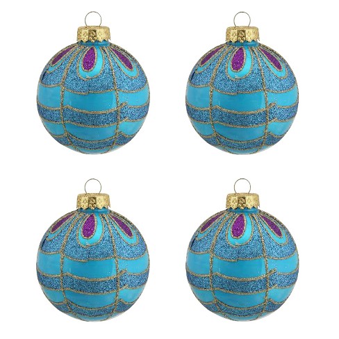 Christmas Tree Decorations Shatterproof Baubles Peacock Colours Pink Purple Blue 