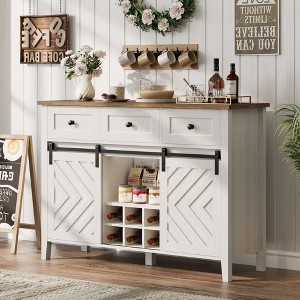 Farmhouse Buffet Cabinet with Sliding Barn Door, Rustic Sideboard with 3 Drawer, Removable Wine Rack, Farmhouse Sideboard with Adjustable Shelf - 1 of 4