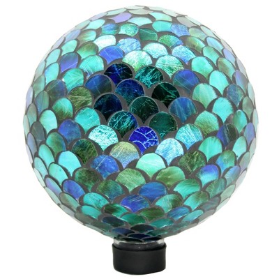 Very Cool Stuff Mosaic Glass Gazing Globe with Hanging Chain, Mermaid Scale Tile, 10in