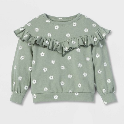 Grayson Collective Toddler Girls' Daisy Ruffle French Terry Sweatshirt - Sage
