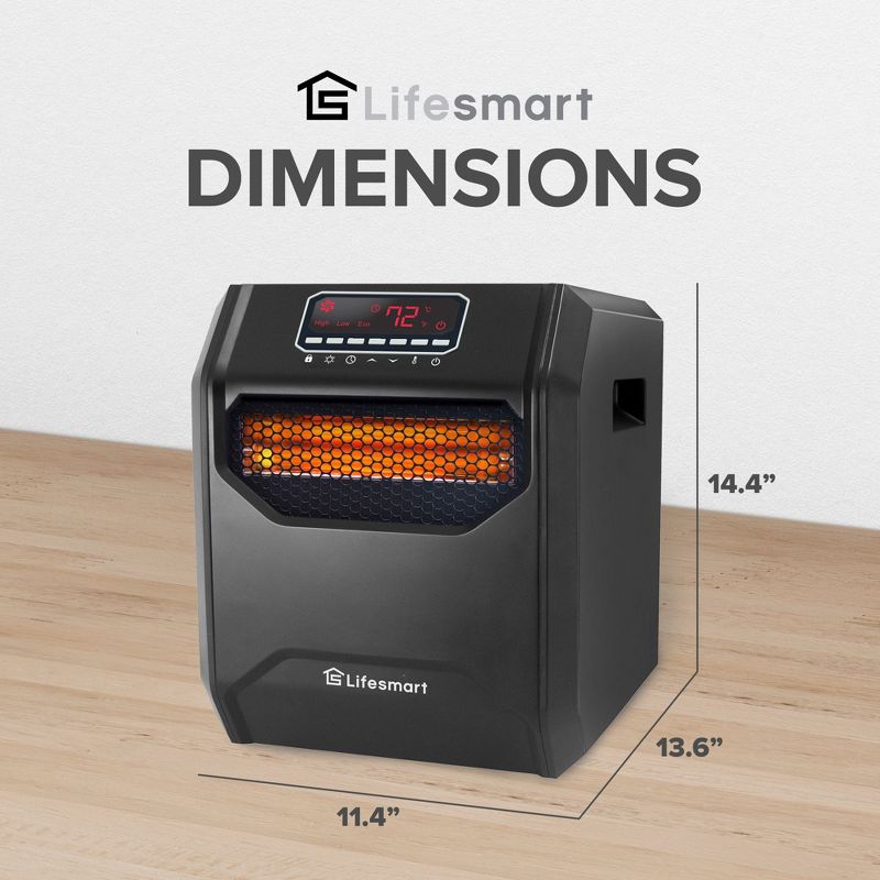 LifeSmart LifePro 1500 Watt High Power 3 Mode Programmable Space Heater with 6 Quartz Infrared Element, Remote, and Digital Display, Black, 4 of 7