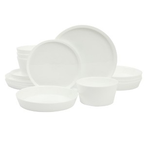 Gibson Home Modern Opal (Service for 4) 16 Piece Glass Chip Resistant Dishes Double Plates and Bowls Lightweight Dinnerware Set - 1 of 4
