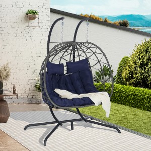 JUJABU Double Outdoor Rattan Hanging Chair with Cushions, Suitable for Balcony, Terrace and Garden Leisure - 1 of 4