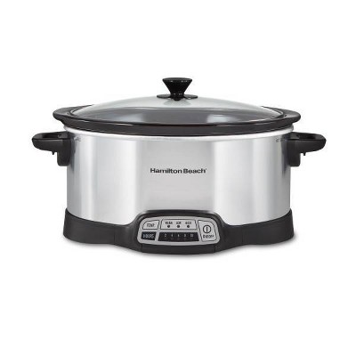 Hamilton Beach Programmable Slow Cooker - Silver - 33463: 6 Qt Stoneware Pot, 8 Settings, Stay-Cool Handles, 1-Year Warranty