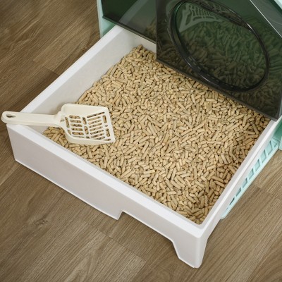 Light Blue House Shape Hooded Cat Litter Box with Drawer