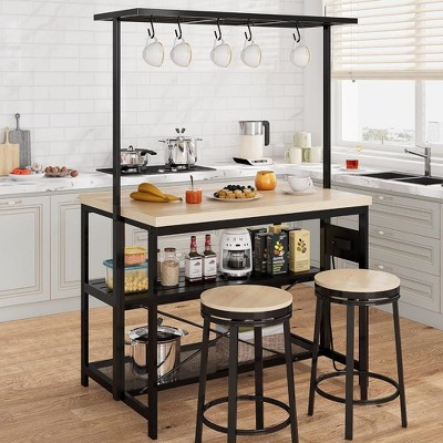 Trinity Kitchen Island With Storage, Bakers Rack With Power Outlet, 3 ...