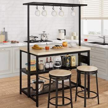 Whizmax Kitchen Island with Storage, Bakers Rack, 3 Tier Microwave Stand Oven Shelf,Large Coffee Bar Table for Kitchen Dining Room Living Room