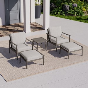 HAPPATIO Aluminum Outdoor Furniture Set,5 Pieces Patio Furniture Set, 1 Side Table, 2 Armchairs and 2 Ottomans with Cushion for Yard Deck Poolside - 1 of 4