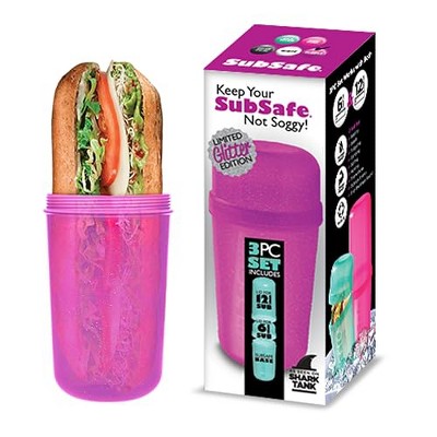SubSafe Sub Sandwich Waterproof Food Storage Container, BPA-Free Plastic, Neon Purple with Glitter