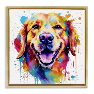 Stupell Industries Happy Dog Paint Drip Floating Frame Canvas Art - 1 of 4