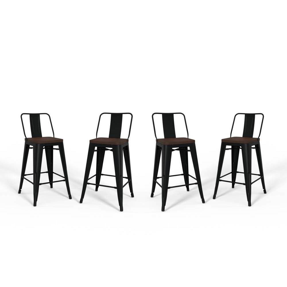 Photos - Chair Set of 4 24" Josephine Metal/Wood Counter Height Barstools Black - WyndenH