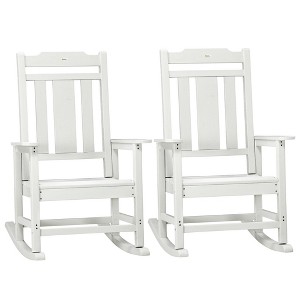 Outsunny 2 Pc Outdoor Rocking Chair, Traditional Slatted Porch Rocker with Armrests, Waterproof HDPE, Light Gray - 1 of 4