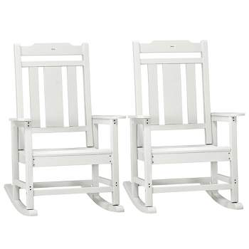 Outsunny 2 Pc Outdoor Rocking Chair, Traditional Slatted Porch Rocker with Armrests, Waterproof HDPE, Light Gray