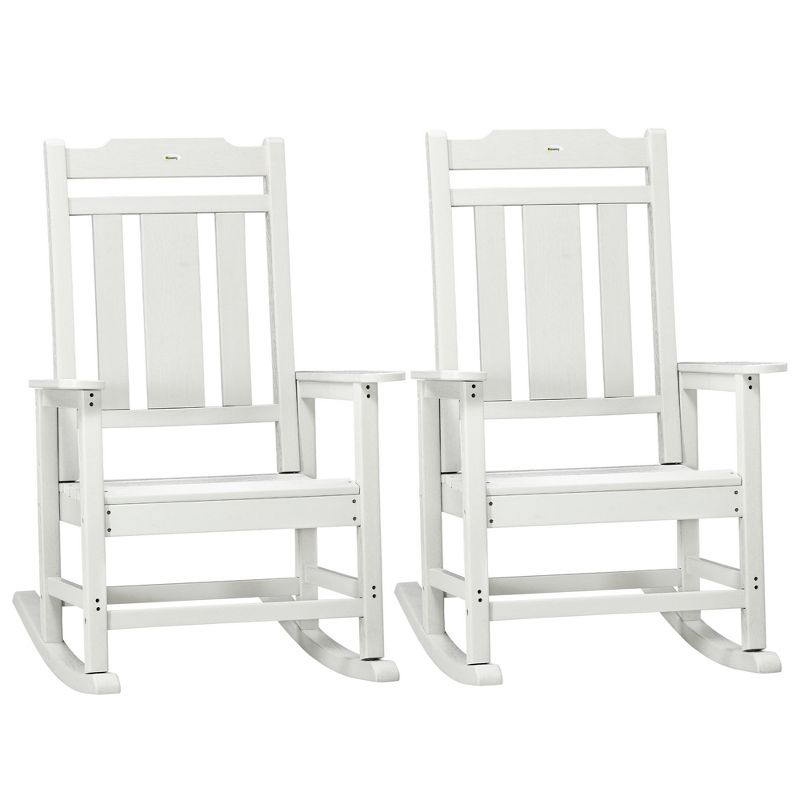 Outsunny 2 Pc Outdoor Rocking Chair, Traditional Slatted Porch Rocker with Armrests, Waterproof HDPE, Light Gray, 1 of 7