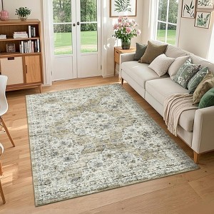 Area Rug 5x7 Vintage Floral Living Room Rug Non Slip, Soft Non Shedding Carpet - 1 of 4