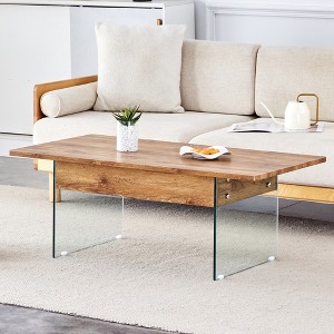 VYNXARIA Multifunctional Lift Top Coffee Table -Light Wood Color Grain Sticker.Tempered Glass Legs,Lift Top Feature,for Living Rooms And Office - 1 of 4