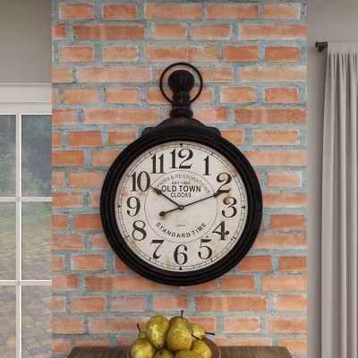 39"x28" Wooden Pocket Watch Style Wall Clock Brown Olivia & May Target