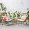 GDFStudio Izidro Outdoor Wicker and Glass 3 Piece Chat Set with Cushions, Light Brown/Beige - image 2 of 4