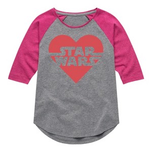 Girls' - Star Wars - Valentine Heart Logo Shirt Tail Raglan Graphic T-shirt - 1 of 4
