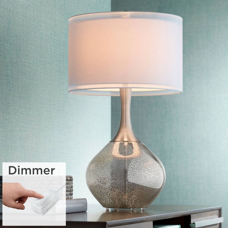 Possini Euro Design Modern Table Lamp with Dimmer 30 1/2" Tall Mercury Glass Chrome Double Drum Shade for Bedroom Living Room Home, 2 of 8