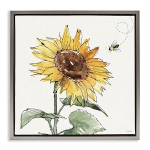 Stupell Industries Cheerful Sunflower Buzzing Bee Floating Frame Canvas Art - 1 of 4