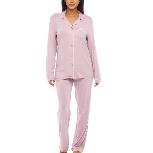ADR Women's Soft Knit Jersey Pajamas Lounge Set, Long Sleeve Top and Pants with Pockets - 1 of 4