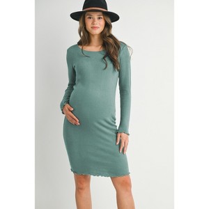 Hello Miz Women's Ribbed Knit Maternity Sweater Dress with Lettuce Hem - 1 of 4